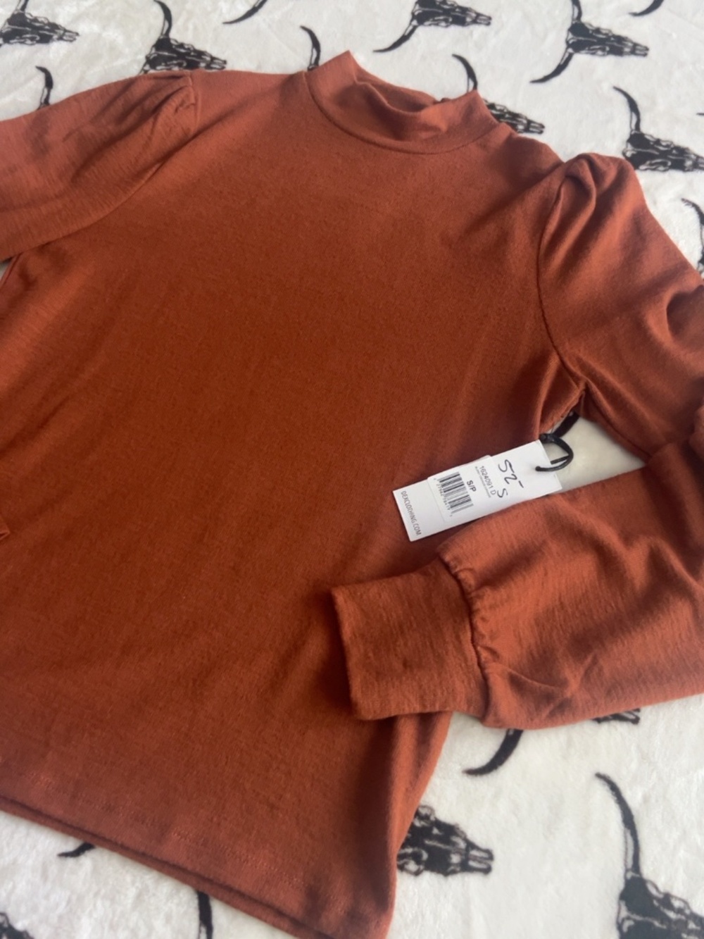 NWT Dex Rust Mock Neck Puff Sleeve Long Sleeve Top Size S